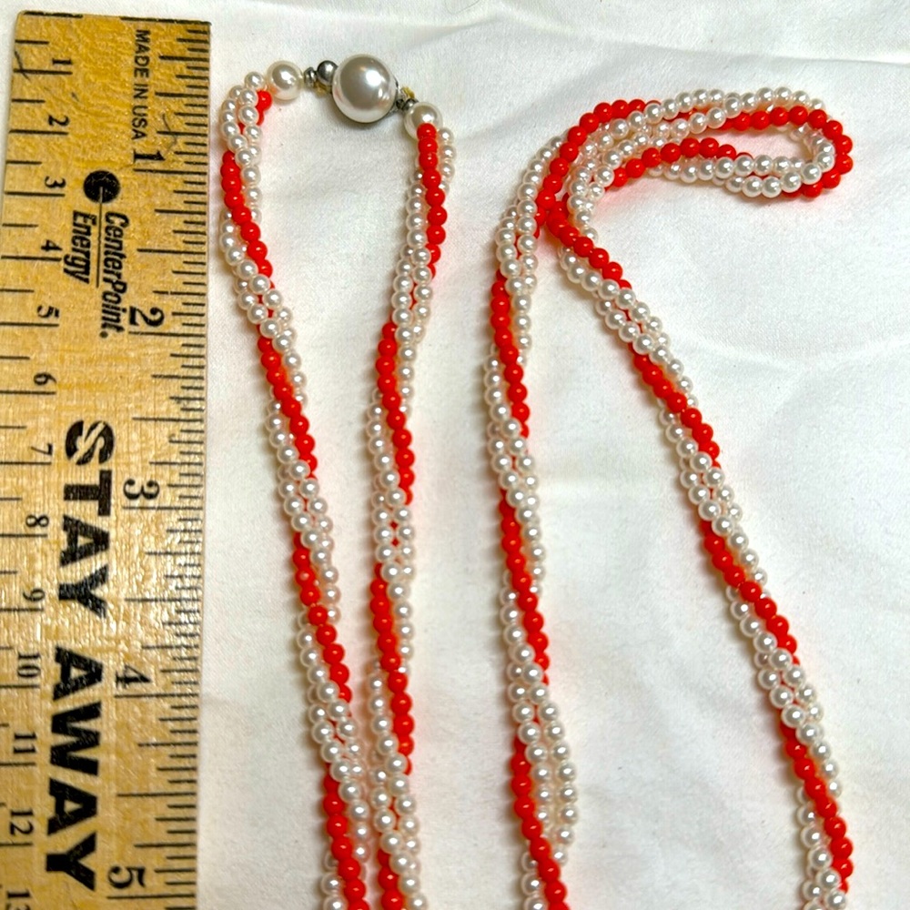 Vintage orange & pearl bead necklace